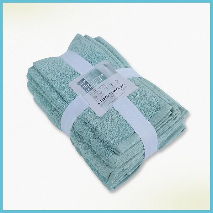 Martex 6-Piece Towel Set – Ultimate Performance – 100% Cotton – 2 Bath Towels – 2 Hand Towels – 2 Wash Cloths – Versatile – Low-Linting – Supersoft & Absorbent Bathroom Set – Easy Care – Mineral