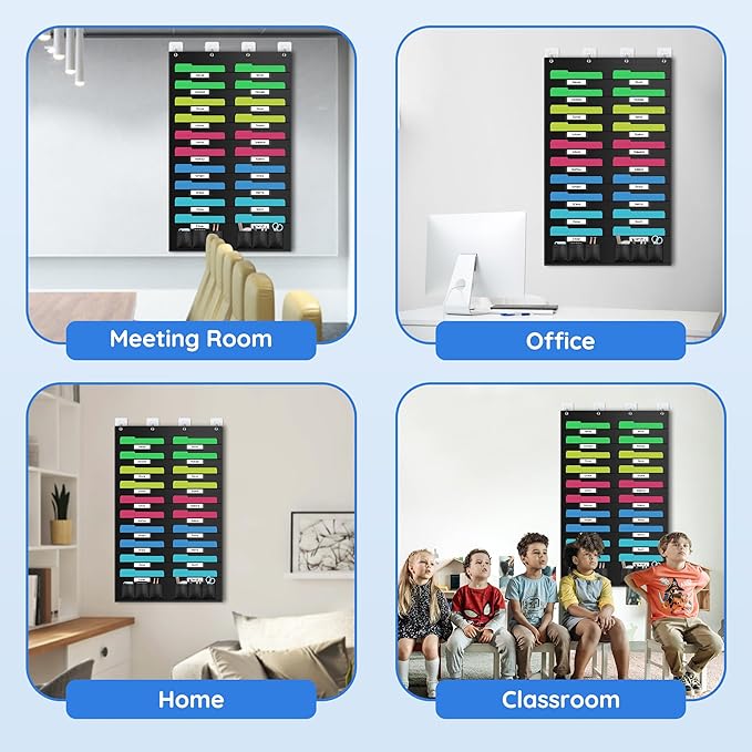 ZKOO 20 Pockets Hanging Wall File Organizer for A4 Size Paper/Legal/ Letter Size Document, Sturdy Wall Mail Organizer Black Pocket Great for Classroom, Office, Home Use with 4 Hangers 6 Pen Pocket
