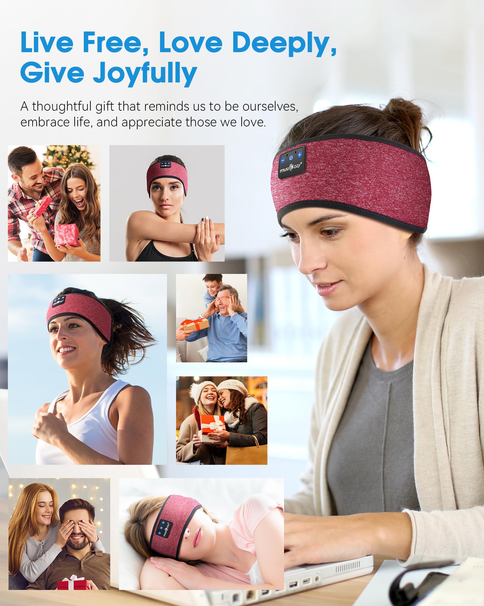 MUSICOZY Sleep Headphones Bluetooth 5.4 Headband, Sports Wireless Earphones Sweat Resistant Earbuds Sleeping Headphone with Ultra-Thin HD Stereo Speaker for Workout Running Cool Gadgets Unique Gifts Dormly