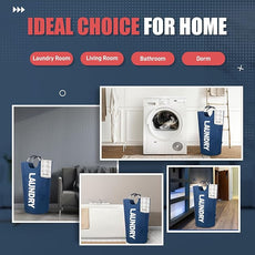 Caroeas 125L Laundry Basket,Large Laundry Hamper, Laundry Bag with Padded Handles, Clothes Hamper Stands Up Well, Collapsible Free Standing Easy Storage Washing Bin (Navy Blue,125L)