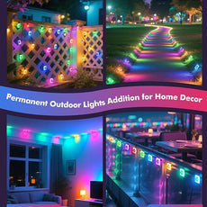 POOFZY Permanent Outdoor Lights for House,200ft RGB+IC Smart Outdoor Decor, 50 Scene Modes,App/Remote Control,IP67 Waterproof,for Christmas,Halloween,Daily & Holiday Party Decor,House Roof Lighting
