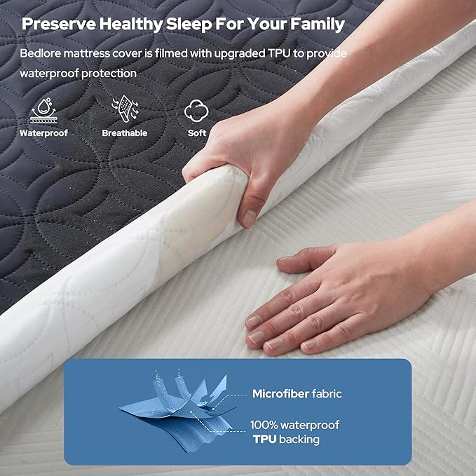 BEDLORE 2 Pack Waterproof Mattress Protector, King Size Mattress Pad with Deep Pocket 6"-18" Depth, Soft Breathable Bed Mattress Cover for Bedroom, College Dorm (Navy Blue)