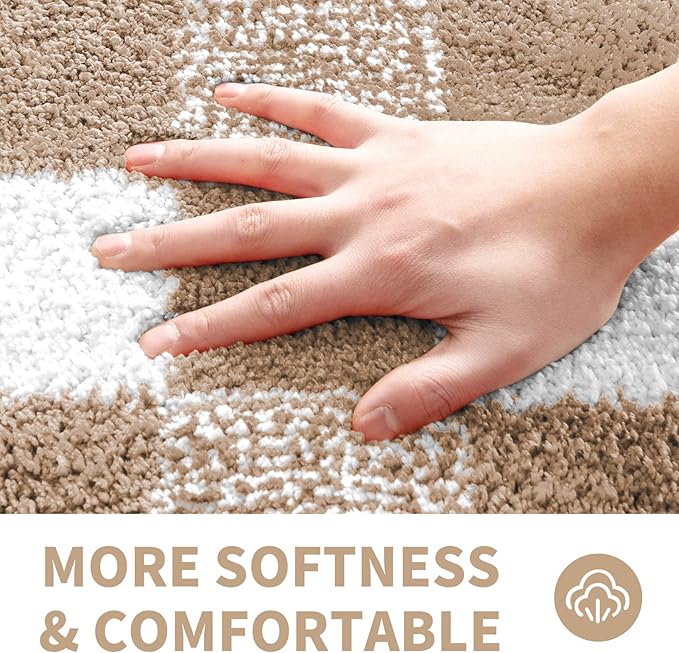 CozeCube Bath mats for Bathroom Non Slip, Fluffy Absorbent Microfiber Bath mat Washable, Aesthetic Bathroom Rugs, Cute Beige Checkered Bath mat, Beige, 32" x 20"