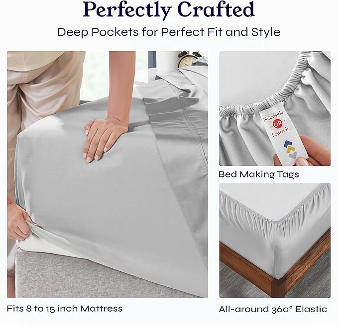 California Design Den Natural 100% Cotton Sheets, Twin Sheets Set, 400 Thread Count Sateen Bedding for Dorm Rooms & Adults, Deep Pockets, Durable - Light Grey CaliforniaDesignDen