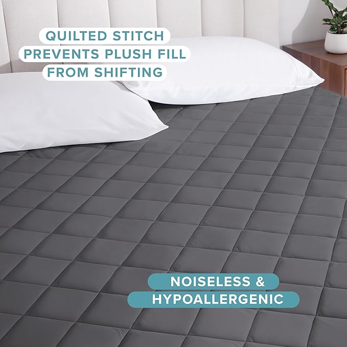Bare Home Twin Quilted Fitted Mattress Pad - Cooling Mattress Cover - Easily Washable - Elastic Fitted Cover for Mattress - Stretch-to-Fit up to 15 Inches Deep (Twin, Grey)