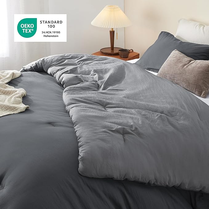 Bedsure Twin Size Comforter Set, Reversible Grey Soft Prewashed Bedding for All Seasons, 2 Pieces Warm Down Alternative Bed Set, 1 Lightweight Comforter (68"x88") and 1 Pillowcase