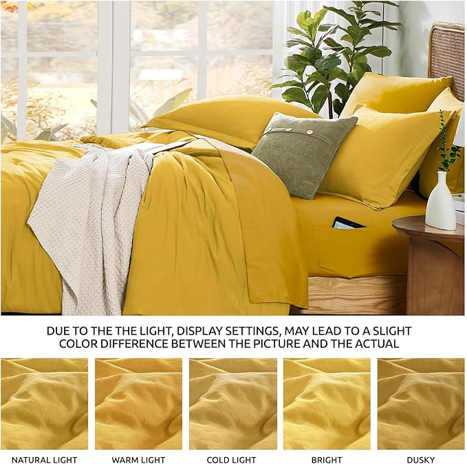 WRENSONGE King Size Comforter Set- 7 Pieces Soft Yellow Bed in a Bag with Fitted Sheet, Flat Sheet 2 Pillow Shams, and 2 Pillowcases- King Bedding Set for All Season