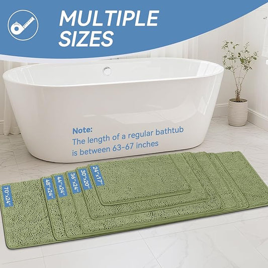 Bcoimo 30"×20" Absorbent Bath Mat, Non-Slip with Backing Chenille Bath Rug and Machine Washable Bathroom Mat Quick-Dry Design. Ideal for Bathroom and Tub Areas
