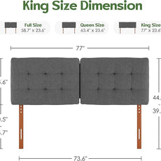 Tufted Upholstered King Headboard, King Size Headboard Only with Durable Solid Wood Legs, Modern Button Diamond Fabric Head Board with Adjustable Height from 39