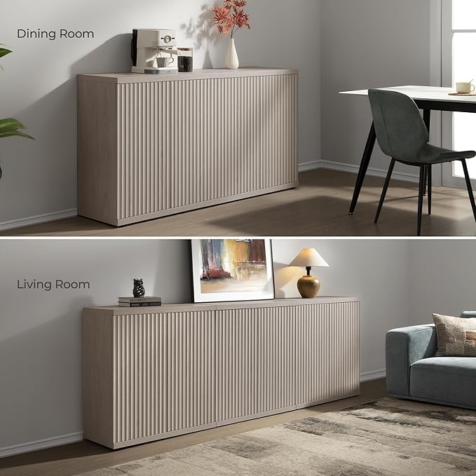 SICOTAS Buffet Cabinet with Storage Accent Sideboard Modern Credenza with Doors & Shelves Fluted Media Console Mid Century Coffee Bar Table for Living Room Kitchen Dining Room Hallway（2PCS）