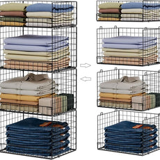 4 Tier Stackable Closet Organizers and Storage Shelves, Foldable Closet Shelf Organizer System, Stackable Storage Bins Drawers for Clothes Organizer System, Black(Patent Pending)