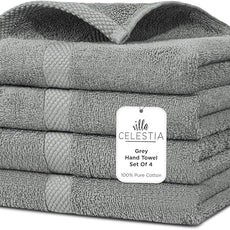 100% Cotton Hand Towel Set of 4, (16 x 28 inches) Sustainable, Soft, Highly Absorbent, Quick Drying, Combed Cotton Hand Towels Pack of 4 Ideal for Hotels, Spa, Bathroom, Dorm, Grey