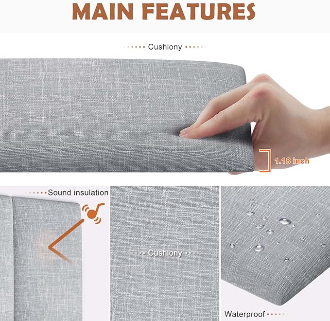 IFNOW Upholstered Wall Mounted Headboard, 3D Soundproof Wall Panels Peel and Stick for King Size, Reusable and Removable Tufted Bed Headboard in Light Grey (12 Panels, 10" x 24")