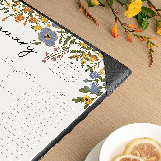 Desk Calendar 2026 with Desktop Mat, Cabbrix Large Desk Pad Calendar 15 x 12 Inch Runs From January 2026 to June 2027, Floral Design Calendar 2026 for Home School and Office (Black)