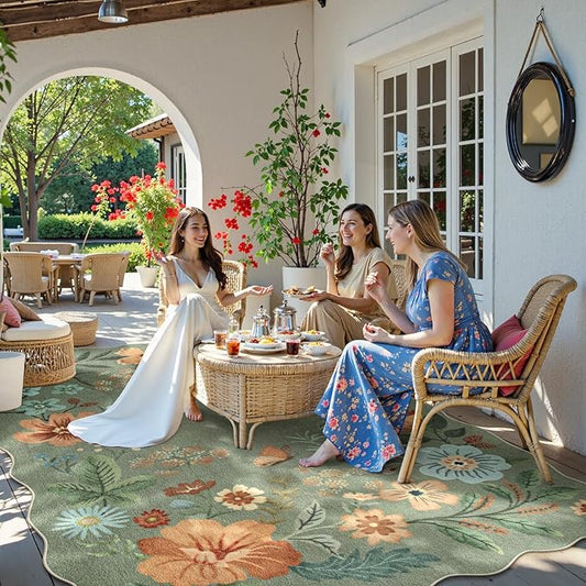 Lahome Floral Washable Rugs 8x10, Non-Slip Soft Green Rug Stain Resistant, Ultra-Thin 8x10 Rugs for Living Room Easy Clean Boho Accent Carpet for Dining Room Office(8x10ft,Green)
