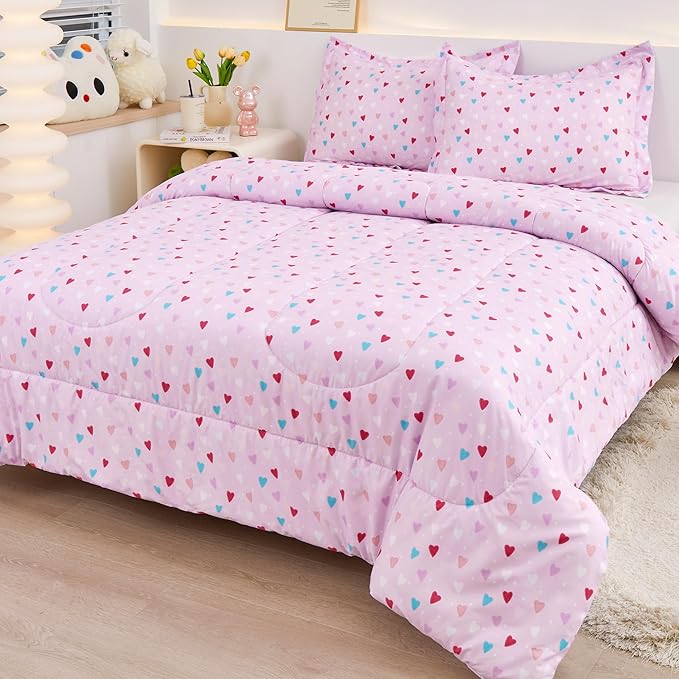 Viviland Kids Twin Bedding Sets for Girls, Soft Microfiber Twin Comforter Set, Purple Heart