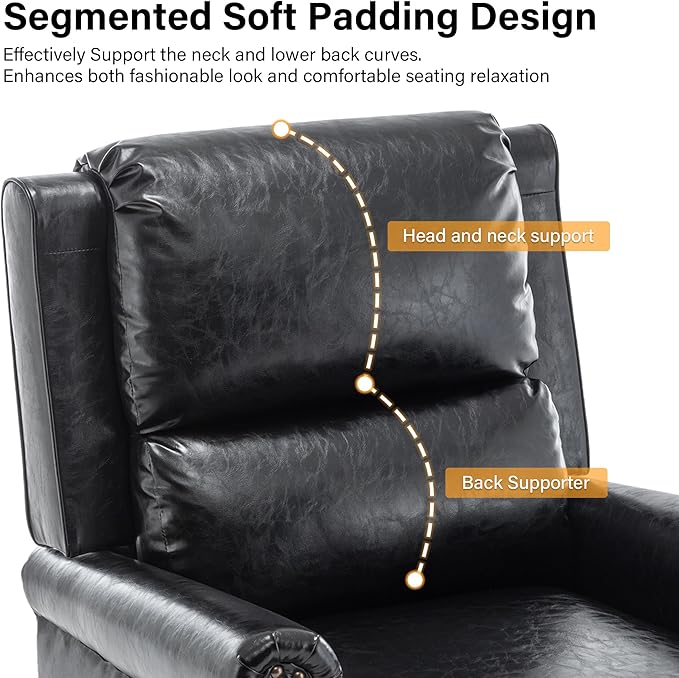 Faux Leather Recliner Chair, Modern Pushback Armchair with Adjustable Backrest & Footrest for Bedroom, Living Room, Black, Set of 1