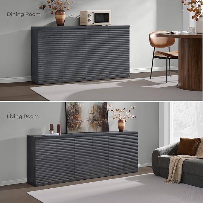 SICOTAS Buffet Cabinet with Storage Accent Sideboard Modern Credenza with Doors & Shelves Fluted Media Console Mid Century Coffee Bar Table for Living Room Kitchen Dining Room Hallway (2PCS)