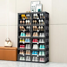 JEKO&JEKO 8 Tiers Foldable Shoe Rack Organizer Cabinet for Closet Entryway, Large Collapsible Shoe Storage Box with Magnetic Doors (Black)