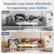 Bird Flower Laundry Basket,Oxford Cloth Mexico Laundry Hamper With Handle Foldable Portable Clothes Storage Basket for Laundry Room/Bedroom/Bathroom 20.8