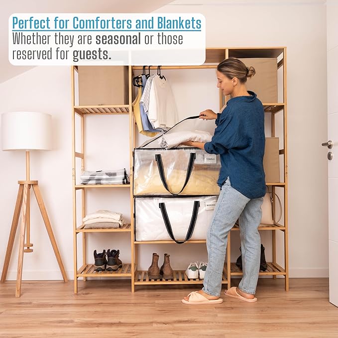 VENO 10 Pack Moving Bags, Christmas Storage Bins, Moving Boxes Alternative, Comforter and Blanket Storage Bags, College Dorm Packing Supplies, Foldable Heavy-Duty Tote (Clear, 10 Pack)