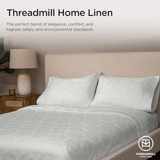 Threadmill 100% Cotton Sheets for Full Size Bed - 600 Thread Count Full Bed Sheets Set with 16” Deep Pocket - Jacquard Sateen Weave 4-Piece Bedding Set with Cooling Effect, Light Grey