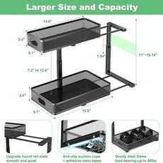 Under Sink Organizer, High Adjustable 2 Tier Under Sink Organizers and Storage, Slide Out Metal Cabinet Organizers, Pull Out Sink Storage Drawer Shelf for Kitchen Bathroom Cabinet, Black, 1 Pack