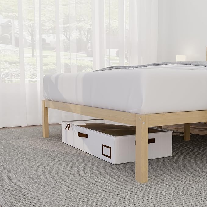 14 Inch Bamboo Bed Frame – Solid Wood Platform Bed Frame, Strong and Stable, with Non-Slip Slats for Support, No Box Spring Needed, Easy to Assemble, Noise-Free (Natural, Full with Headboard)