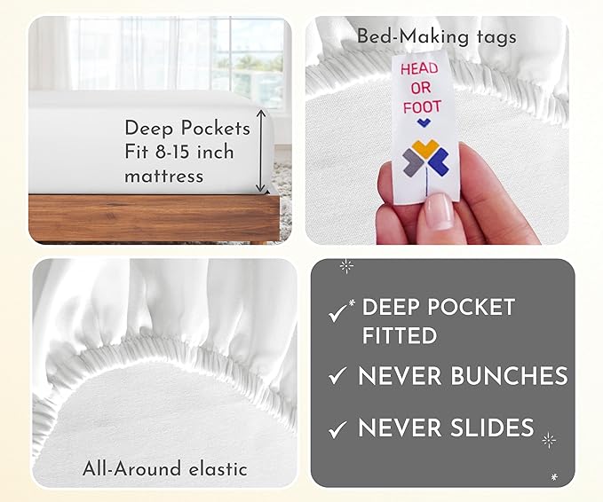 California Design Den 2-Pack Twin Size Bed Sheets Cotton - 400 Thread Count 100% Cotton Sateen - Soft, Breathable Sheets, 2 Sets of Deep Pocket Bed Sheets - Antique White CaliforniaDesignDen