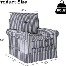 INZOY Swivel Accent Chair Set of 2, Mid Century Modern Reading Chair, Upholstered Swivel Square Chair for Living Room Bedroom Small Spaces, Fully Assembled, Blue Stripe
