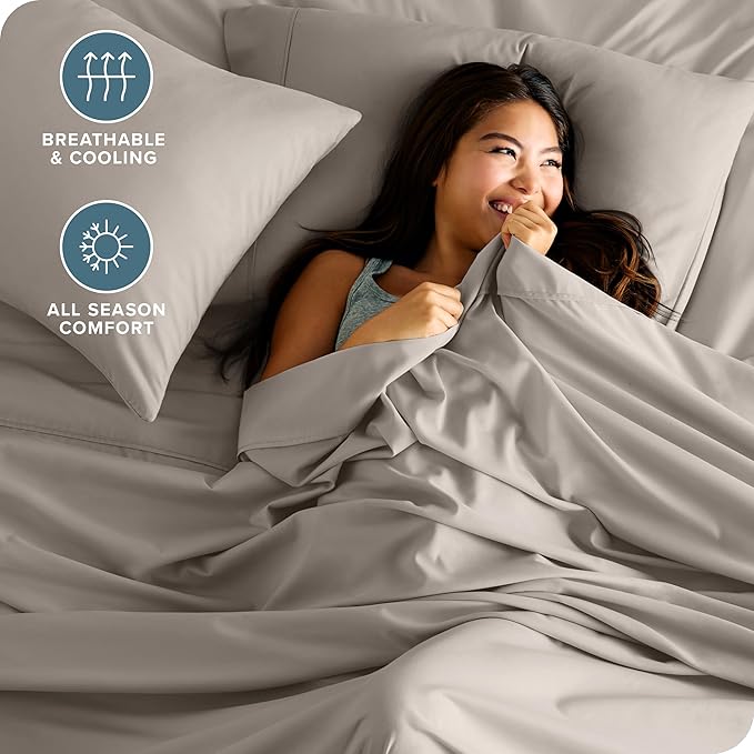 Bare Home California King Sheet Set - 1800 Ultra-Soft Microfiber Cal King Bed Sheets - Double Brushed - Deep Pockets - Easy Fit - 4 Piece Set - Bed Sheets (California King, Khaki)