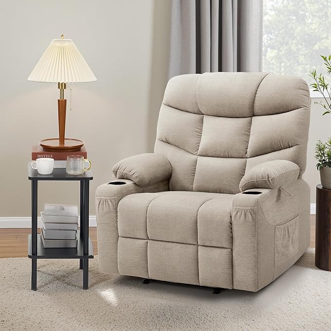 MCombo Oversized Power Lift Recliner Chair with Extended Footrest, Extra Wide 27.2" for Big and Tall Elderly People, Fabric R7289 (Oatmeal, Medium-Oversize)