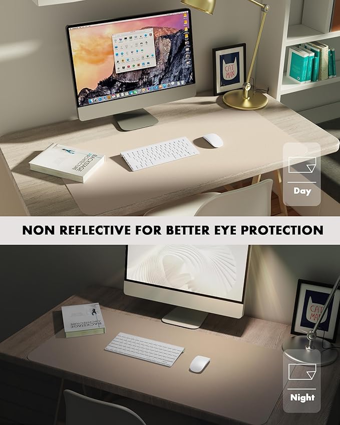YSAGi Double-Sided Desk Pad, 35.4"x17" Leather Desk Mat, Eco Cork Desk Pad Protector,Large Mouse Pad,Waterproof Desk Blotter for Office/Home (Beige/Cork)