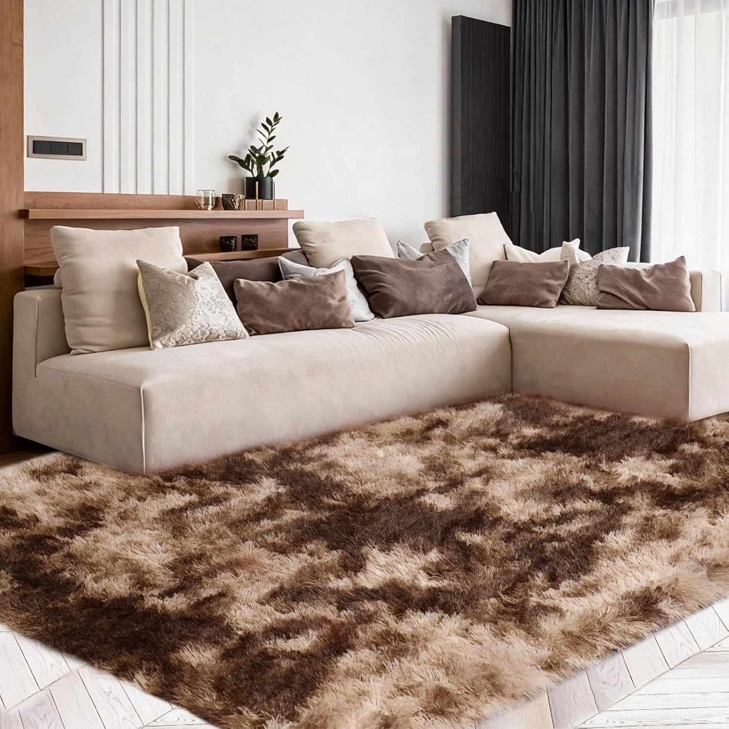 8x10 Area Rugs Living Room, Beige Large Plush Fluffy Bedroom Carpet, Non-Slip Upgraded Indoor Thick Soft Rug, Modern Plush Carpet Suitable for Kids Home Decor Aesthetics Dorm. Dormly
