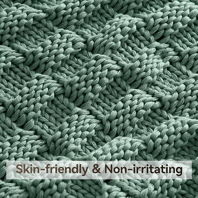 Knitted Weighted Blanket for Adult, No Beads Heavy Blanket 60” x 80'' 10lbs, Breathable Chunky Knit Blanket, Cooling Weighted Blanket for Hot Sleepers, Christmas Home Decor (Light Green)