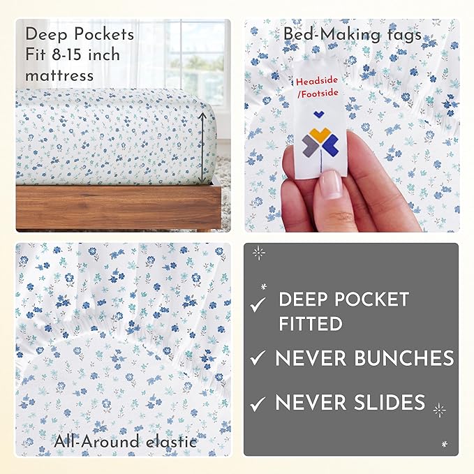 California Design Den Printed Twin XL Sheet Sets - 400 Thread Count Sateen, Natural 100% Cotton Sheets, Deep Pockets, and Durable Bedding Set - Blooming Meadows