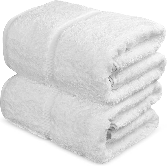 Towel Bazaar Premium Cotton Super Soft and Absorbent Turkish Towels (2-Piece Bath Sheet Towel, White)