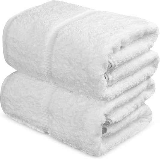 Towel Bazaar Premium Cotton Super Soft and Absorbent Turkish Towels (2-Piece Bath Sheet Towel, White)
