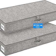 punemi Under Bed Storage Containers, 2 Pack 4.5 Inch Tall Low Profile Underbed Clothes Storage Organizer Bin with Sturdy Side & Bottom Support, Use as Clothes Organizer, Pillow and Blanket Organizer