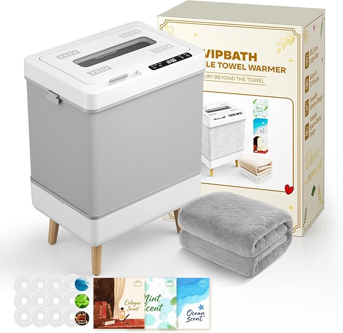 35L Towel Warmer Gift Set – Family-Sized Foldable Design with Window, Dual Safety Shut-Off for Overheat & Tip-Over, 12 Aroma Discs – A Spa-Like Luxury for Home & Loved Ones