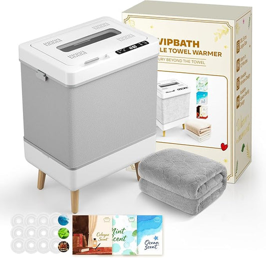 35L Towel Warmer Gift Set – Family-Sized Foldable Design with Window, Dual Safety Shut-Off for Overheat & Tip-Over, 12 Aroma Discs – A Spa-Like Luxury for Home & Loved Ones
