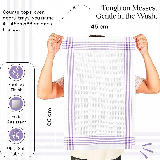 White Waffle Weave Kitchen Towels 3 Pack, 16x26 Inch, Cotton Dish Towels, Quick Dry, Absorbent, Machine Washable, Durable for Kitchen & Cleaning, Light Grey, Lavender, Lemon Green
