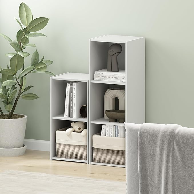 Furinno PELLI Book Shelf, 3x1 Bookshelf, Cube Storage Organizer Cabinet, 11.6 x 12.2 x 35.9, for Living Room, Bedroom, Home Office, White