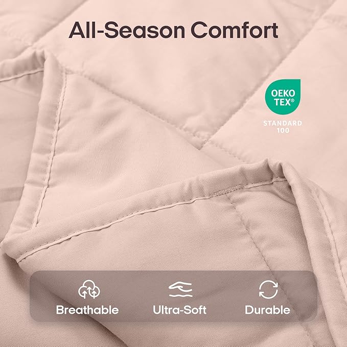 ZonLi Weighted Blanket for Adults(80"x87", 25lbs,Light Pink) King Size High Breathability Cooling Heavy Blanket, Soft Material with Premium Glass Beads,All-Season.