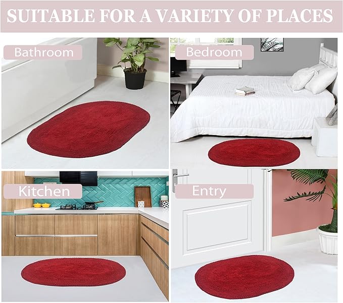 Home Weavers Double Ruffle Collection 100% Cotton Bathroom Rugs Set, Washable Rug, Extra Soft and Absorbent Bath Rug, Kitchen Mat, Bath Mat Set, Bath Floor Mat Non Slip, 21"x34" Rectangle, Red