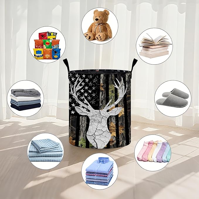 Hunting Camouflage Laundry Basket Foldable Oxford Cloth Tote Bag Laundry Hamper Clothes Storage Bucket Organizer For Bathroom/Laundry Storage/Bedroom 19.6x15.7 Inch