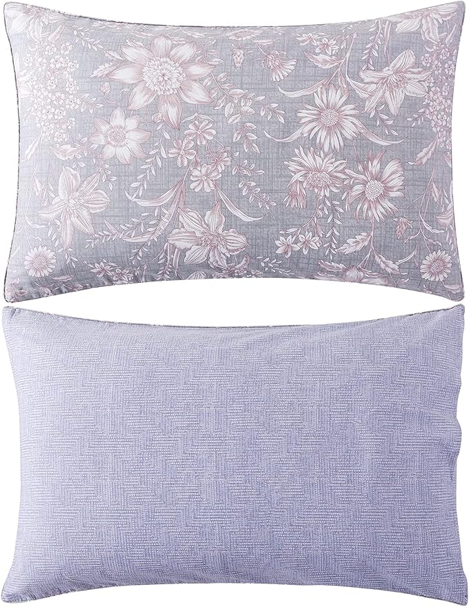 FADFAY Duvet Cover Set Twin Shabby Pink and Grey Floral Quilt Cover Vintage Sunflower Bedding Elegant Summer Bedding 100% Cotton Soft Comforter Cover with Hidden Zipper Closure 3Pcs, Twin Size