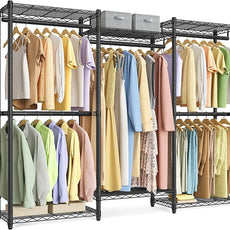 SONGMICS Heavy-Duty Clothes Rack, Garment Rack, Portable Closet, 68.7-Inch Wide Clothing Rack with Adjustable Mesh Shelves and Hanging Rails, Ink Black ULGR433B01