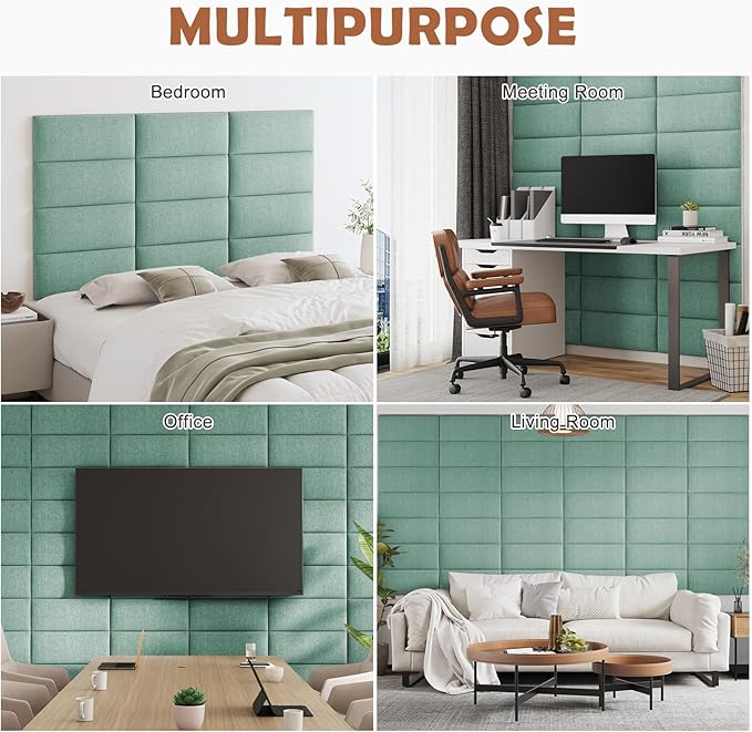 IFNOW Upholstered Wall Mounted Headboard, 3D Soundproof Wall Panels Peel and Stick for King Size, Reusable and Removable Tufted Bed Headboard in Grass Green (12 Panels, 10" x 24")