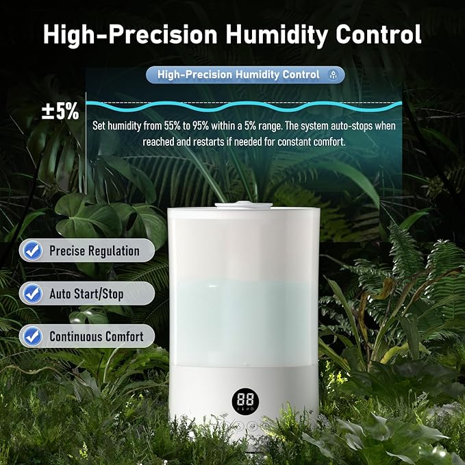 Humidifiers for Bedroom, 1.1Gal Top Fill Humidifier for Large Room, 250ml/h Cool Mist Output Humidificador, 24dB Quiet Air Humificador with Remote, Easy to Fill & Clean, fit Indoor Plants (White)